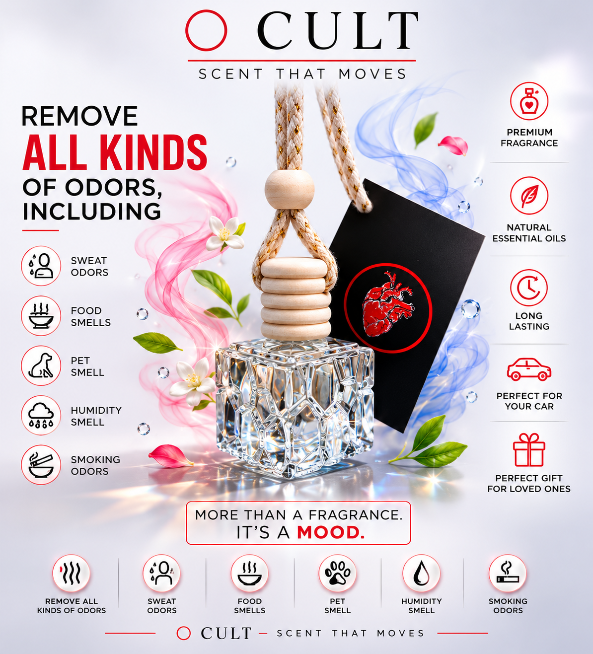 O CULT Mystic Amber Premium Car Fragrance, Hanging Air Freshener, Oil Form, Long Lasting up to 90 Days, Comes with Secret Message Tag,10ml
